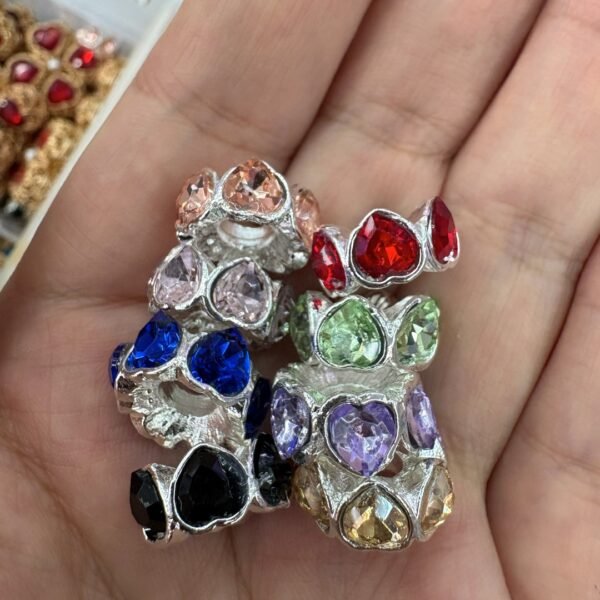 Thick Silver Heart Crystal Large Hole Beads for DIY Pen Charms